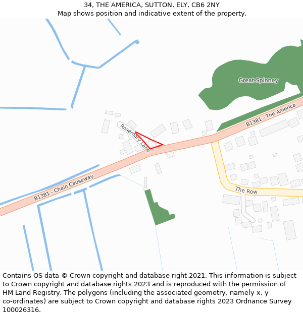 34, THE AMERICA, SUTTON, ELY, CB6 2NY: Location map and indicative extent of plot