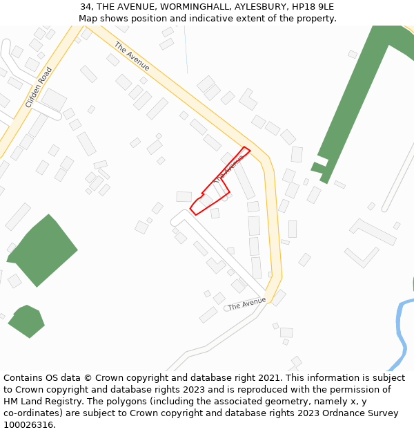 34, THE AVENUE, WORMINGHALL, AYLESBURY, HP18 9LE: Location map and indicative extent of plot