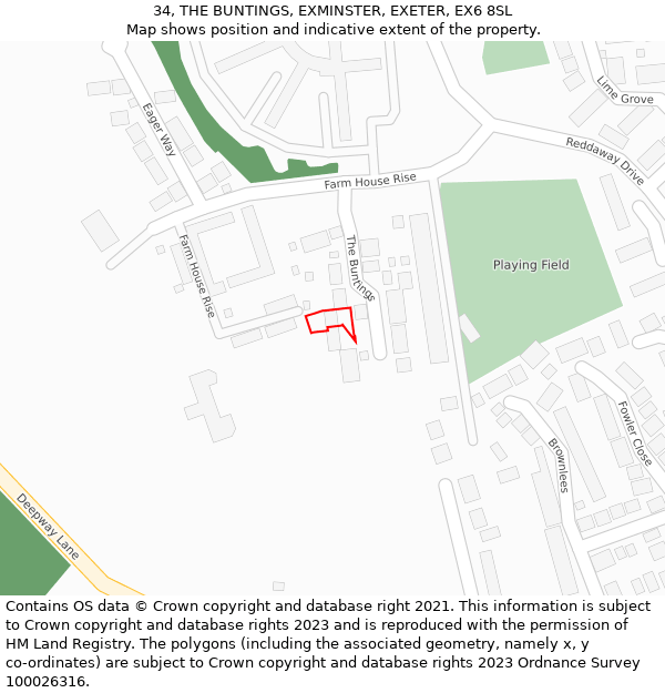 34, THE BUNTINGS, EXMINSTER, EXETER, EX6 8SL: Location map and indicative extent of plot