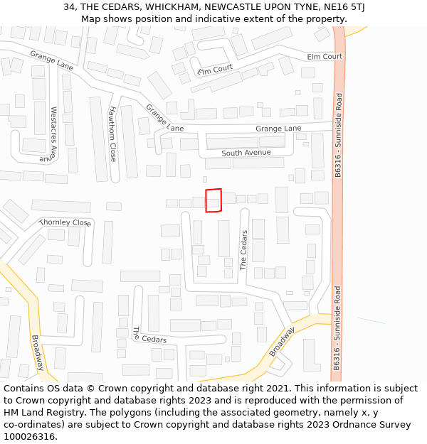 34, THE CEDARS, WHICKHAM, NEWCASTLE UPON TYNE, NE16 5TJ: Location map and indicative extent of plot