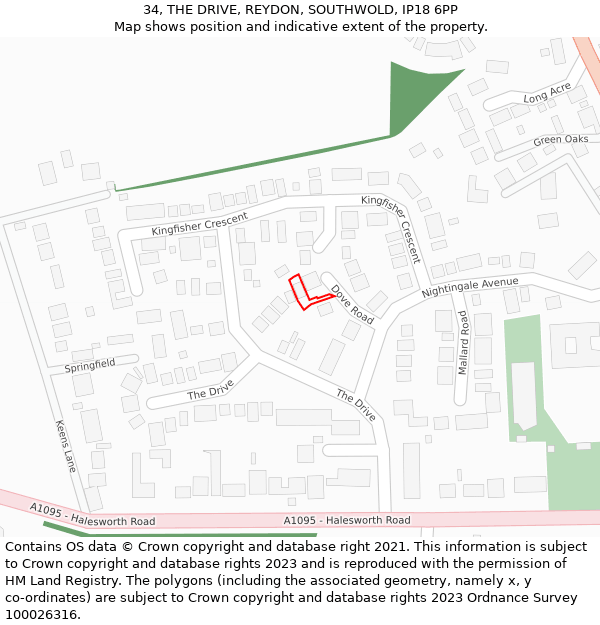 34, THE DRIVE, REYDON, SOUTHWOLD, IP18 6PP: Location map and indicative extent of plot