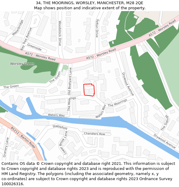 34, THE MOORINGS, WORSLEY, MANCHESTER, M28 2QE: Location map and indicative extent of plot