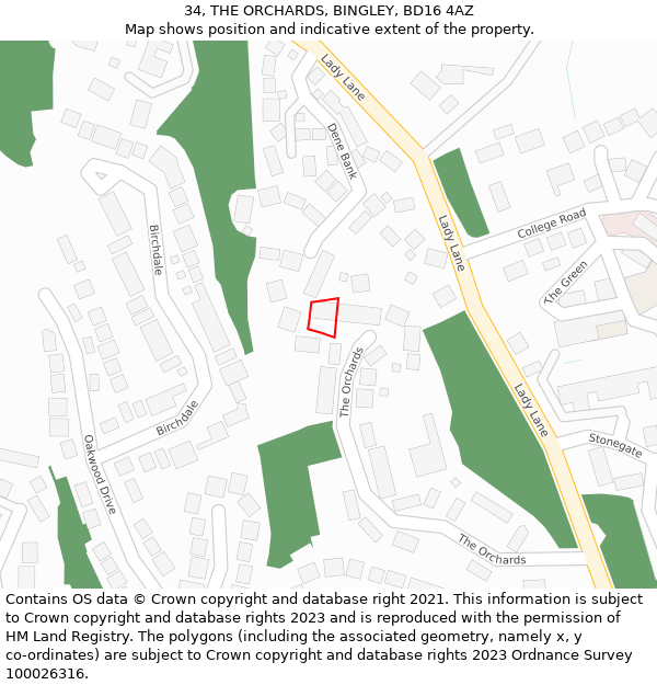 34, THE ORCHARDS, BINGLEY, BD16 4AZ: Location map and indicative extent of plot