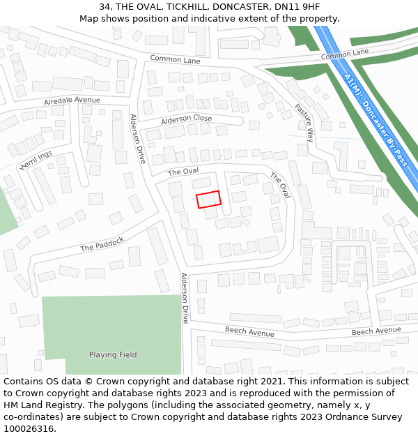 34, THE OVAL, TICKHILL, DONCASTER, DN11 9HF: Location map and indicative extent of plot