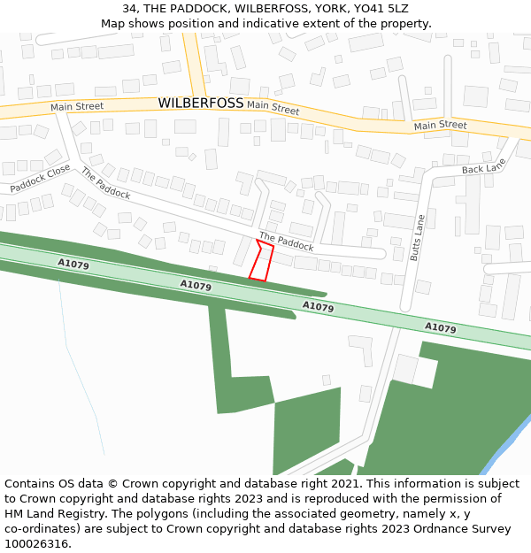 34, THE PADDOCK, WILBERFOSS, YORK, YO41 5LZ: Location map and indicative extent of plot