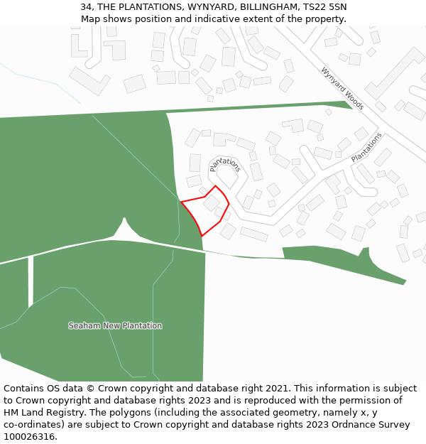 34, THE PLANTATIONS, WYNYARD, BILLINGHAM, TS22 5SN: Location map and indicative extent of plot