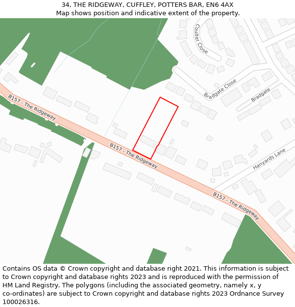 34, THE RIDGEWAY, CUFFLEY, POTTERS BAR, EN6 4AX: Location map and indicative extent of plot