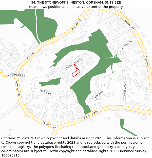 34, THE STONEWORKS, NESTON, CORSHAM, SN13 9ZE: Location map and indicative extent of plot