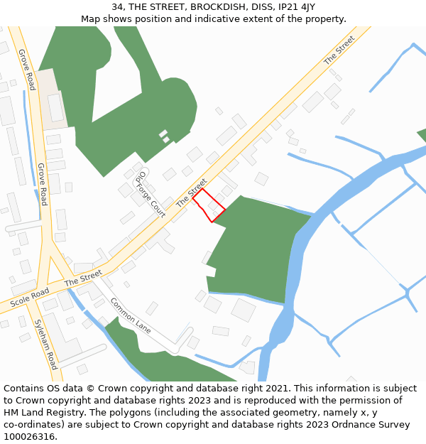 34, THE STREET, BROCKDISH, DISS, IP21 4JY: Location map and indicative extent of plot