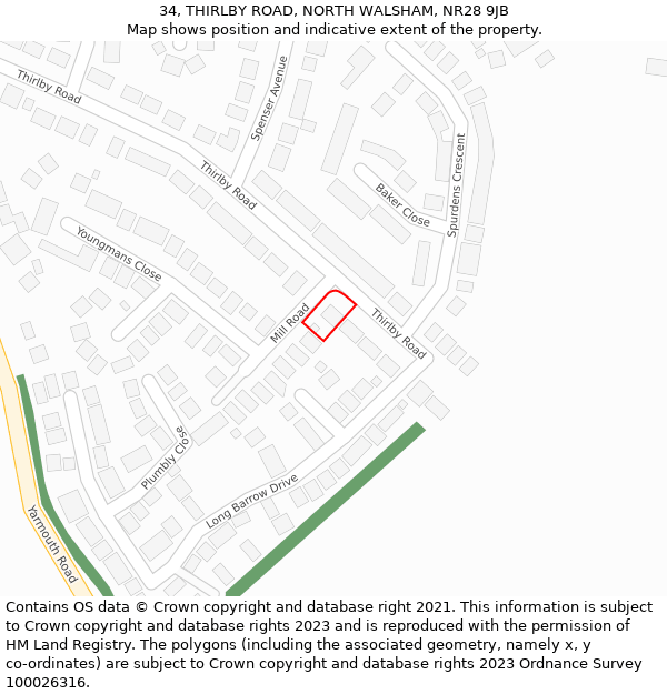 34, THIRLBY ROAD, NORTH WALSHAM, NR28 9JB: Location map and indicative extent of plot