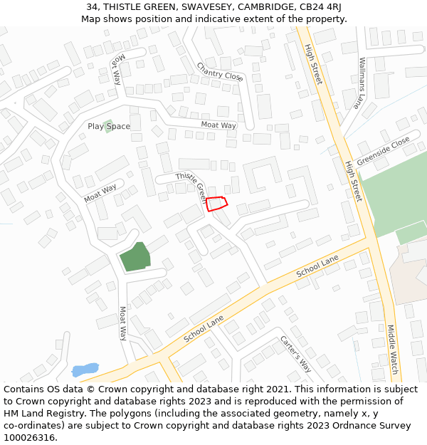 34, THISTLE GREEN, SWAVESEY, CAMBRIDGE, CB24 4RJ: Location map and indicative extent of plot