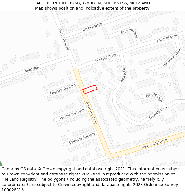 34, THORN HILL ROAD, WARDEN, SHEERNESS, ME12 4NU: Location map and indicative extent of plot