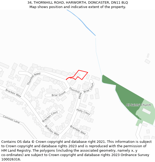 34, THORNHILL ROAD, HARWORTH, DONCASTER, DN11 8LQ: Location map and indicative extent of plot