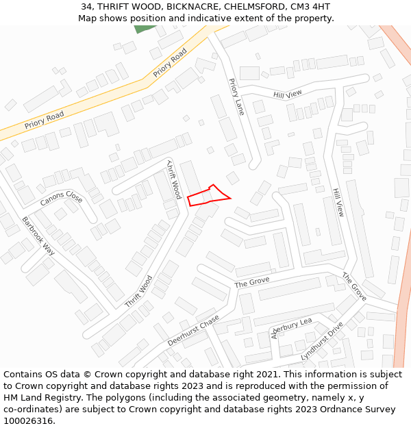 34, THRIFT WOOD, BICKNACRE, CHELMSFORD, CM3 4HT: Location map and indicative extent of plot