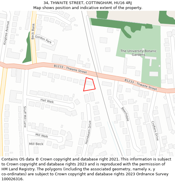 34, THWAITE STREET, COTTINGHAM, HU16 4RJ: Location map and indicative extent of plot