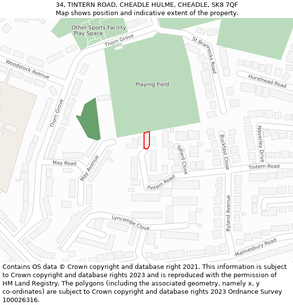 34, TINTERN ROAD, CHEADLE HULME, CHEADLE, SK8 7QF: Location map and indicative extent of plot