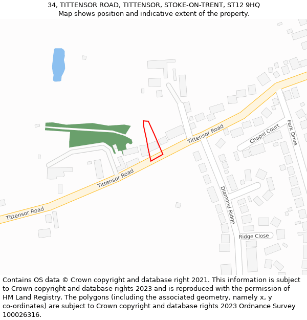 34, TITTENSOR ROAD, TITTENSOR, STOKE-ON-TRENT, ST12 9HQ: Location map and indicative extent of plot