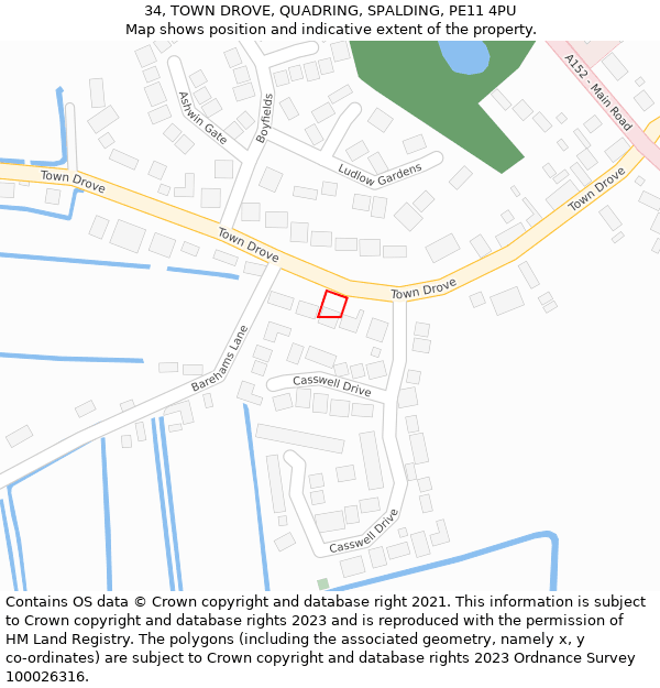 34, TOWN DROVE, QUADRING, SPALDING, PE11 4PU: Location map and indicative extent of plot