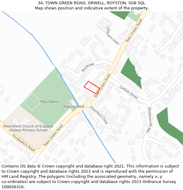 34, TOWN GREEN ROAD, ORWELL, ROYSTON, SG8 5QL: Location map and indicative extent of plot