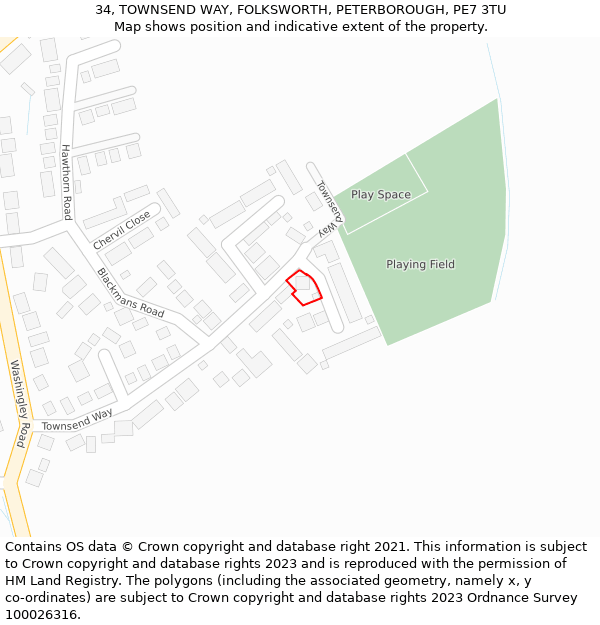 34, TOWNSEND WAY, FOLKSWORTH, PETERBOROUGH, PE7 3TU: Location map and indicative extent of plot