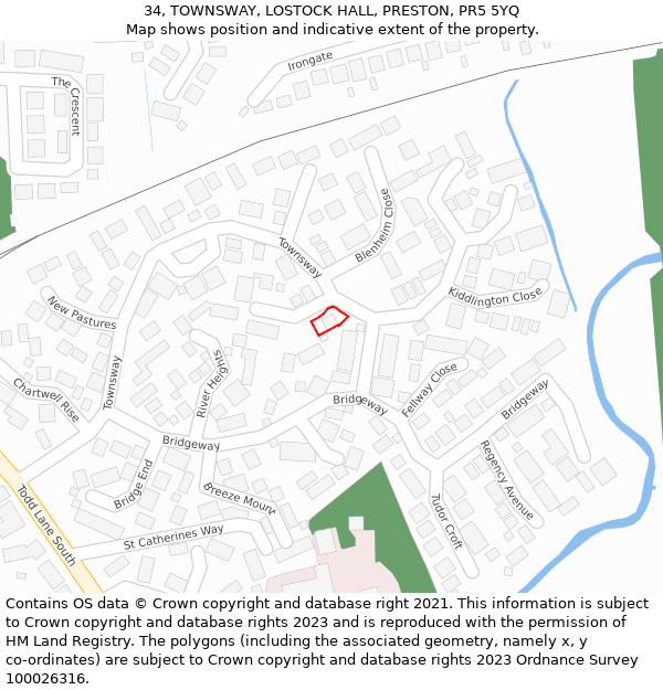 34, TOWNSWAY, LOSTOCK HALL, PRESTON, PR5 5YQ: Location map and indicative extent of plot