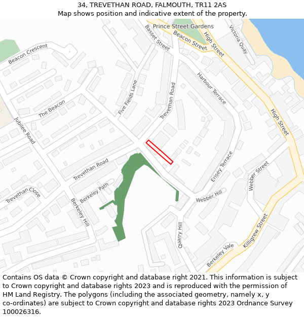 34, TREVETHAN ROAD, FALMOUTH, TR11 2AS: Location map and indicative extent of plot