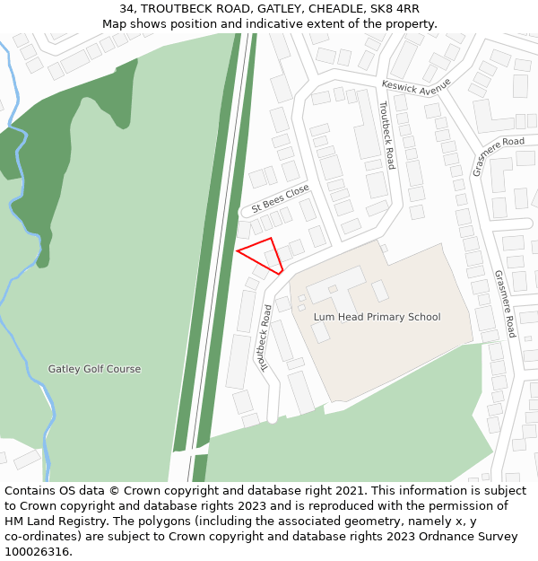 34, TROUTBECK ROAD, GATLEY, CHEADLE, SK8 4RR: Location map and indicative extent of plot