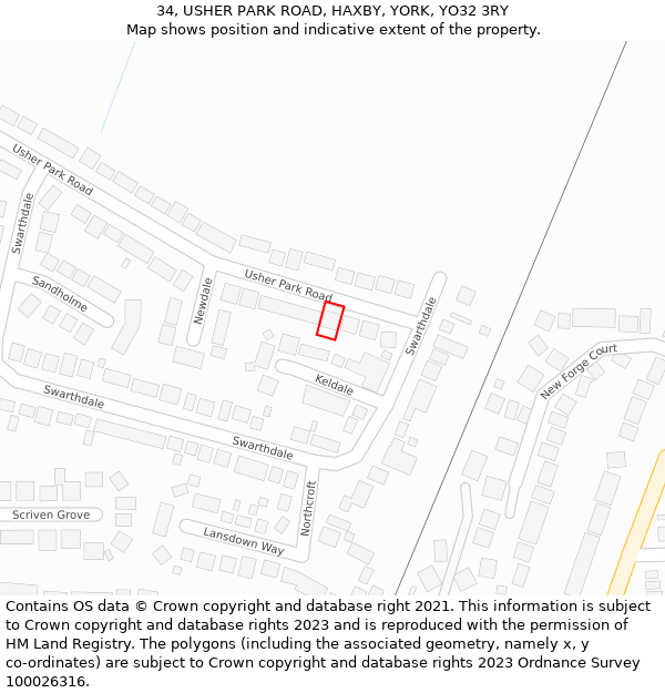 34, USHER PARK ROAD, HAXBY, YORK, YO32 3RY: Location map and indicative extent of plot