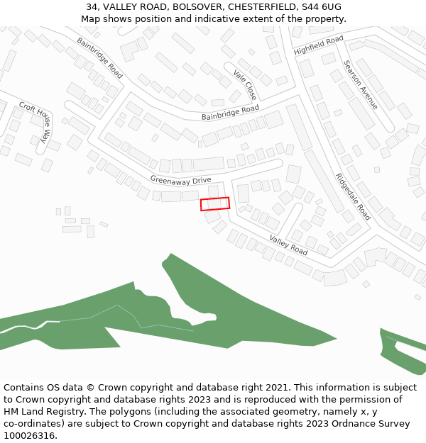 34, VALLEY ROAD, BOLSOVER, CHESTERFIELD, S44 6UG: Location map and indicative extent of plot