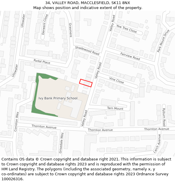 34, VALLEY ROAD, MACCLESFIELD, SK11 8NX: Location map and indicative extent of plot