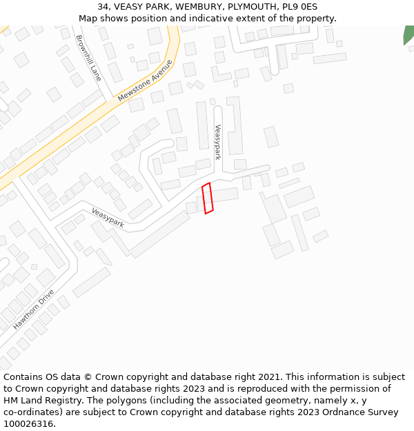 34, VEASY PARK, WEMBURY, PLYMOUTH, PL9 0ES: Location map and indicative extent of plot