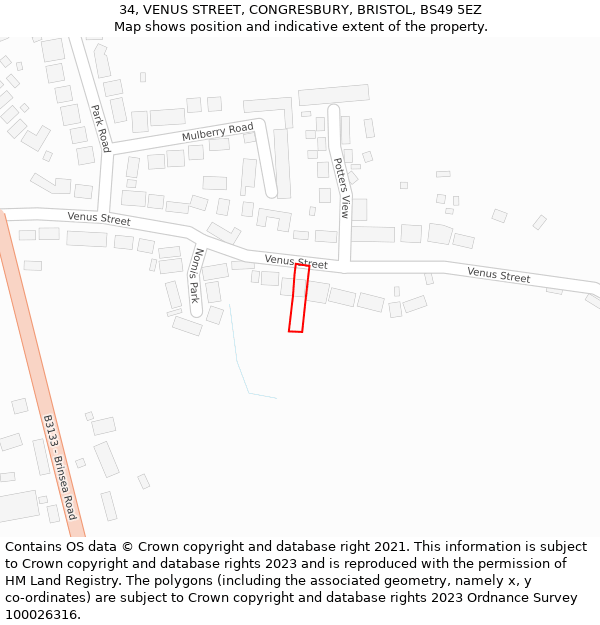 34, VENUS STREET, CONGRESBURY, BRISTOL, BS49 5EZ: Location map and indicative extent of plot