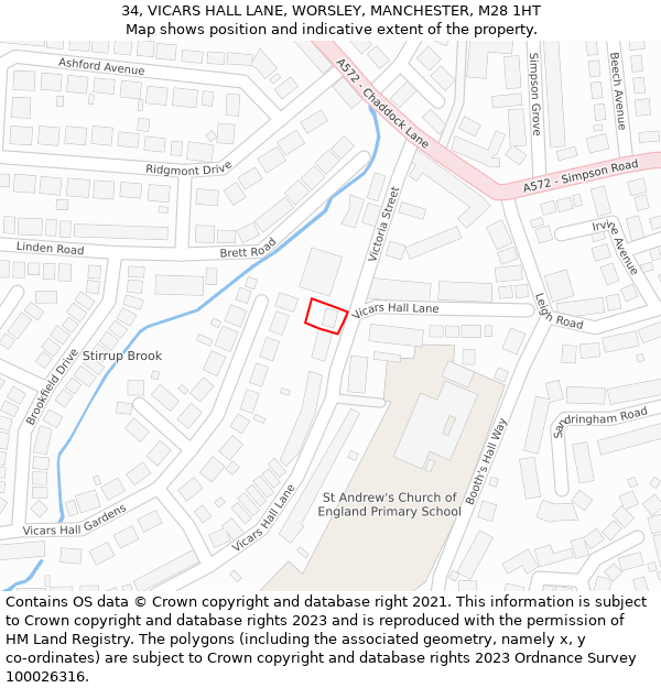 34, VICARS HALL LANE, WORSLEY, MANCHESTER, M28 1HT: Location map and indicative extent of plot