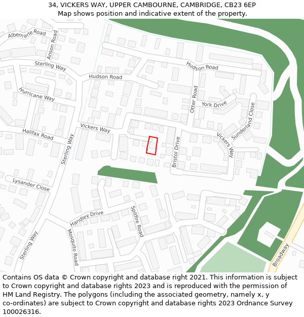 34, VICKERS WAY, UPPER CAMBOURNE, CAMBRIDGE, CB23 6EP: Location map and indicative extent of plot