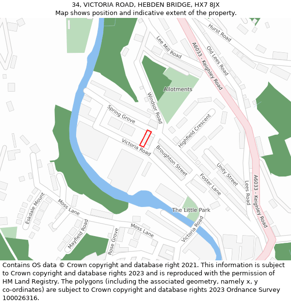 34, VICTORIA ROAD, HEBDEN BRIDGE, HX7 8JX: Location map and indicative extent of plot