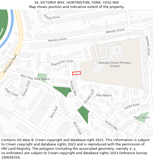 34, VICTORIA WAY, HUNTINGTON, YORK, YO32 9GE: Location map and indicative extent of plot