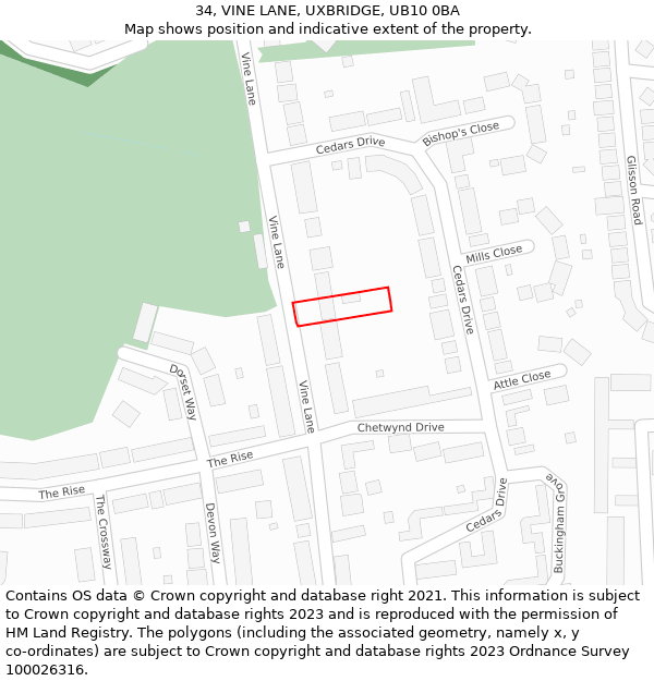34, VINE LANE, UXBRIDGE, UB10 0BA: Location map and indicative extent of plot