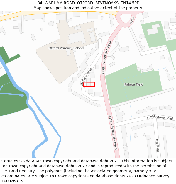 34, WARHAM ROAD, OTFORD, SEVENOAKS, TN14 5PF: Location map and indicative extent of plot