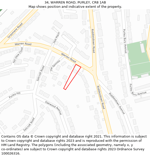 34, WARREN ROAD, PURLEY, CR8 1AB: Location map and indicative extent of plot
