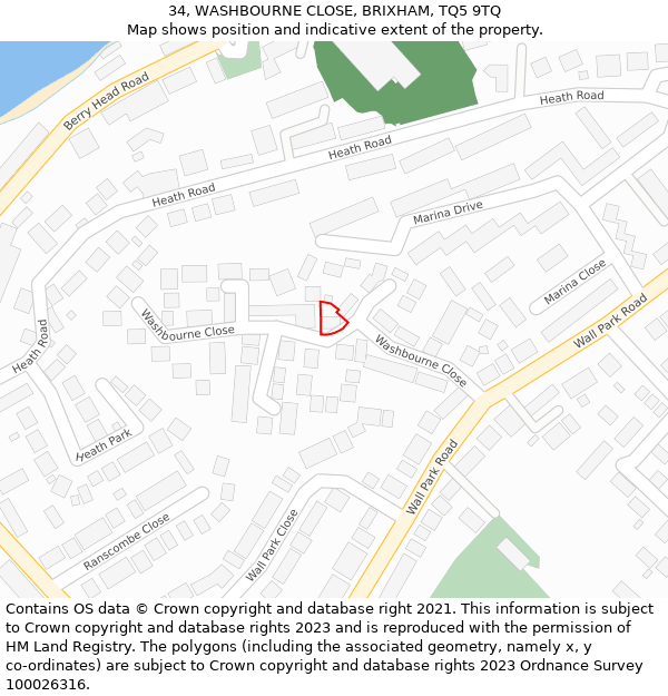 34, WASHBOURNE CLOSE, BRIXHAM, TQ5 9TQ: Location map and indicative extent of plot