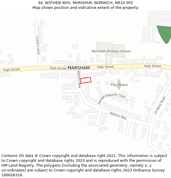 34, WATHEN WAY, MARSHAM, NORWICH, NR10 5PZ: Location map and indicative extent of plot