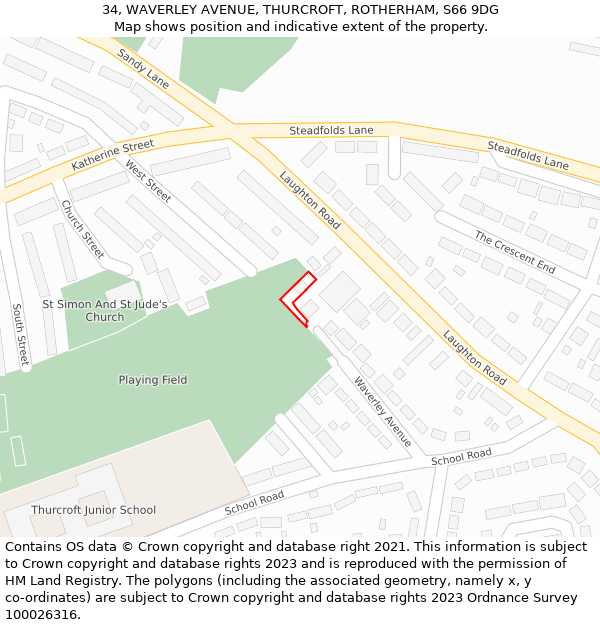 34, WAVERLEY AVENUE, THURCROFT, ROTHERHAM, S66 9DG: Location map and indicative extent of plot