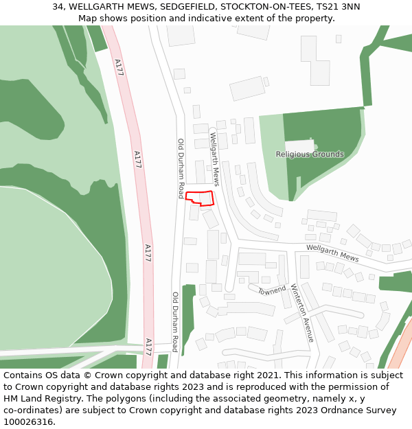 34, WELLGARTH MEWS, SEDGEFIELD, STOCKTON-ON-TEES, TS21 3NN: Location map and indicative extent of plot