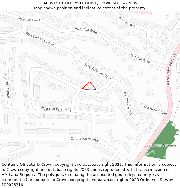 34, WEST CLIFF PARK DRIVE, DAWLISH, EX7 9EW: Location map and indicative extent of plot