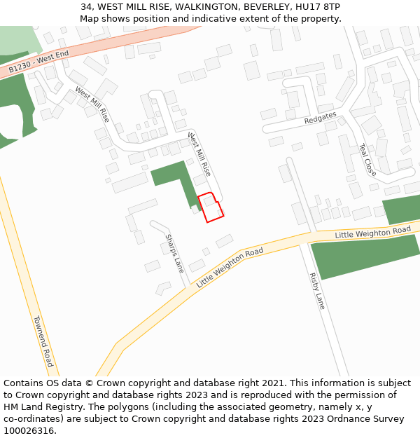 34, WEST MILL RISE, WALKINGTON, BEVERLEY, HU17 8TP: Location map and indicative extent of plot