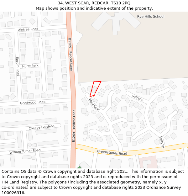 34, WEST SCAR, REDCAR, TS10 2PQ: Location map and indicative extent of plot