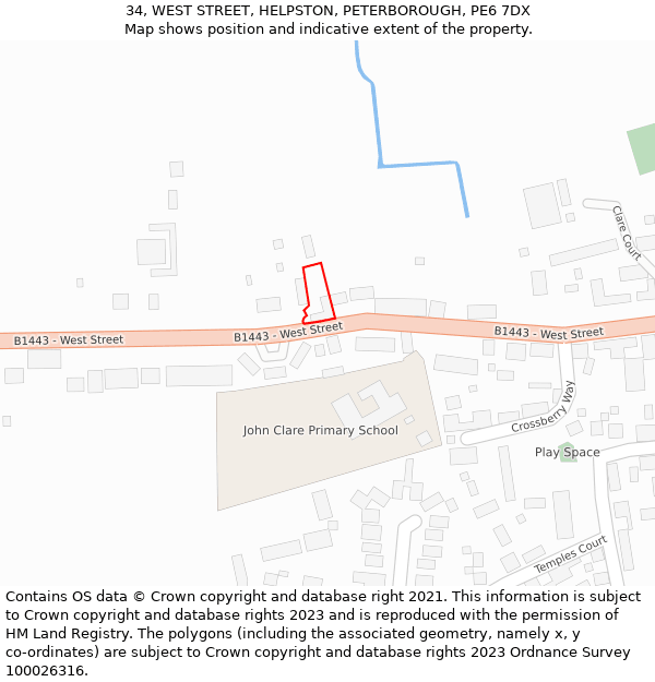 34, WEST STREET, HELPSTON, PETERBOROUGH, PE6 7DX: Location map and indicative extent of plot