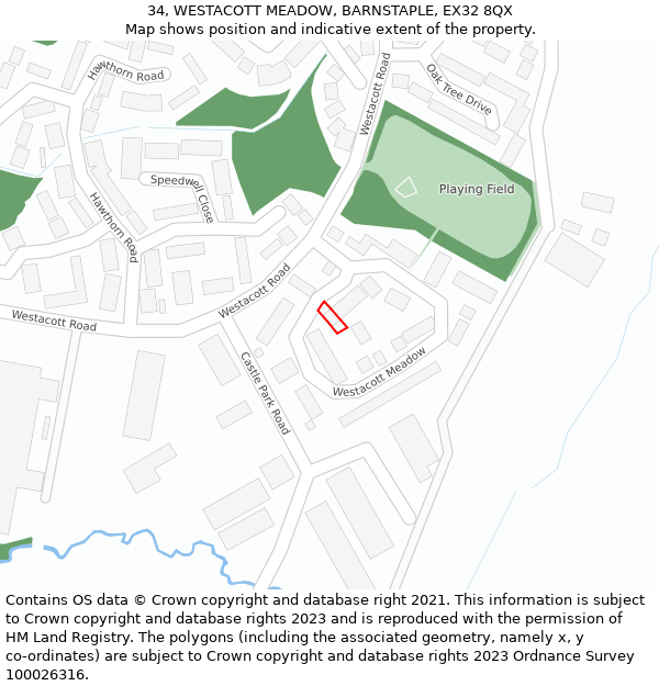 34, WESTACOTT MEADOW, BARNSTAPLE, EX32 8QX: Location map and indicative extent of plot