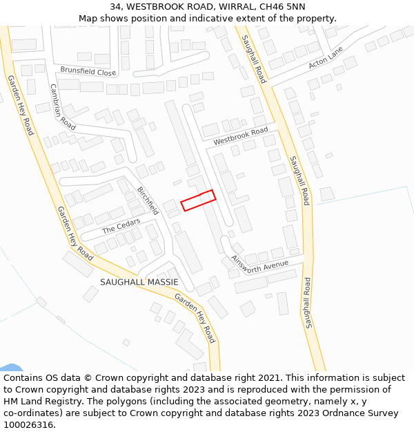 34, WESTBROOK ROAD, WIRRAL, CH46 5NN: Location map and indicative extent of plot