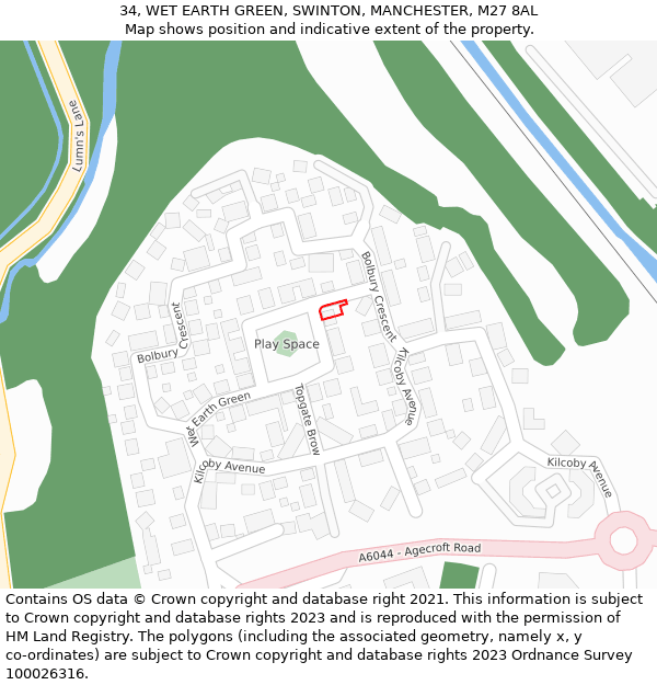 34, WET EARTH GREEN, SWINTON, MANCHESTER, M27 8AL: Location map and indicative extent of plot